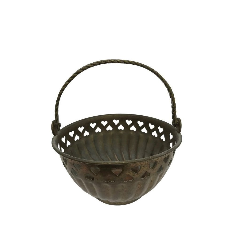 Rosenthal Netter Brass Small Basket Heart Theme with Handle Decorative